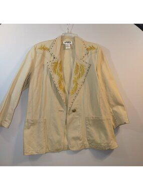 Vintage Jen Jen By Darian Beige Blazer W/Gold Embroidery & Studded Lapel -1XL